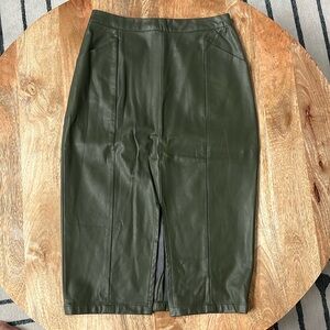 Women’s Olive Green High Waist Leather Skirt